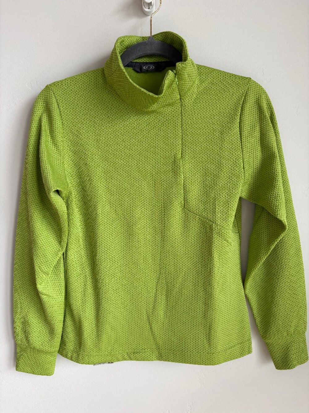 Salomon Lime Green Waffle-Textured Asymmetric Zip Base Layer Top